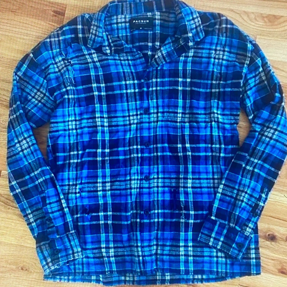 PacSun Blue Plaid Long Sleeve Shirt